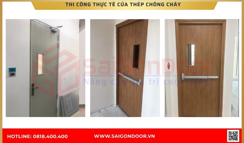 Thi công thực tế cửa thép chống cháy