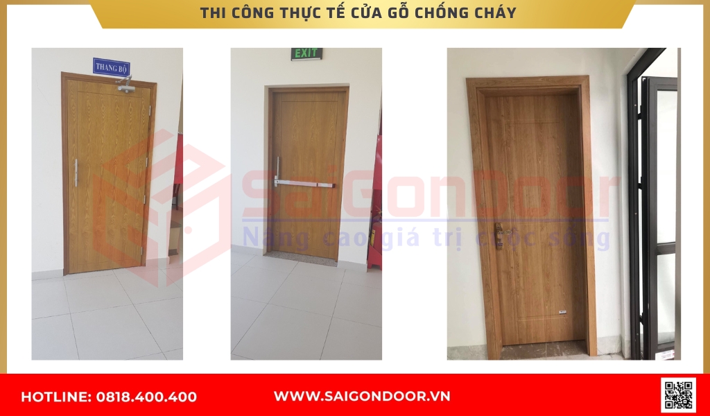 Hình ảnh thi công thực tế cửa gỗ chống cháy