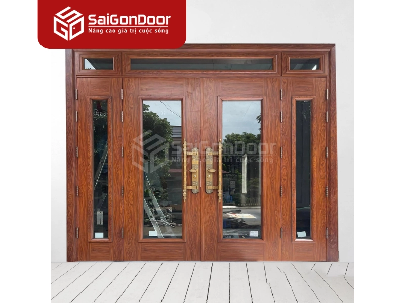 Cửa thép vân gỗ 4 cánh