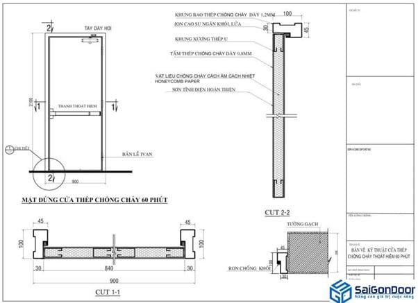 Cửa chống cháy 60 phút bằng thép sử dụng thanh thoát hiểm