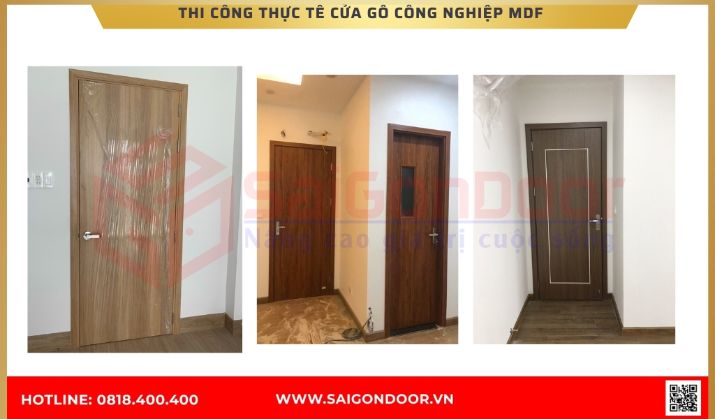 Hình ảnh thi công thực tế cửa gỗ công nghiệp MDF