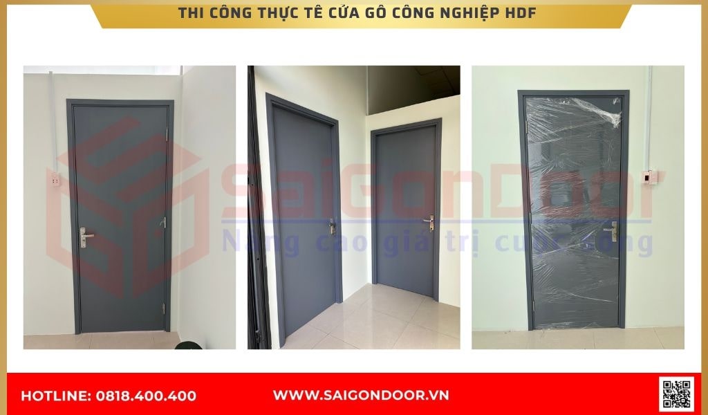 Thi công thực tế cửa gỗ công nghiệp HDF   