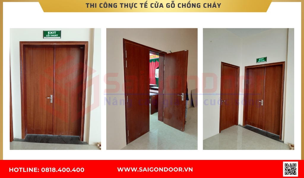 Hình ảnh thi công thực tế cửa gỗ chống cháy