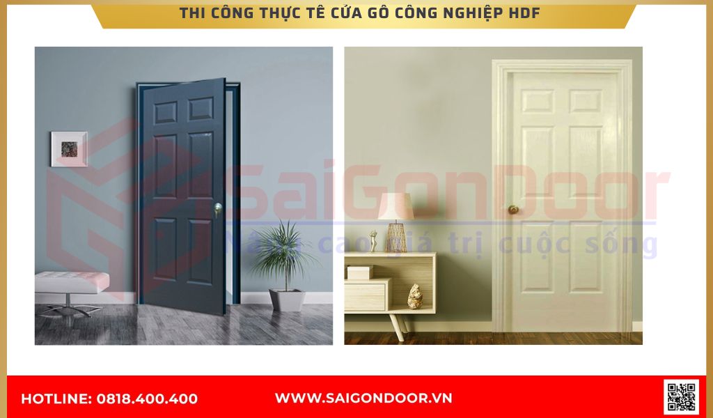 Hình ảnh thi công thực tế cửa gỗ công nghiệp HDF