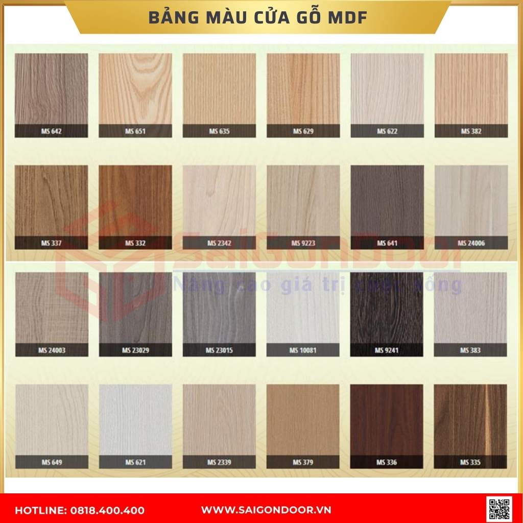 Bảng màu cửa gỗ công nghiệp MDF