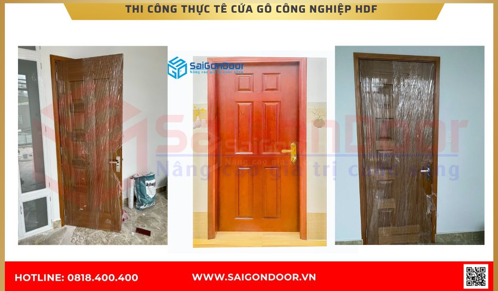 Hình ảnh thi công thực tế cửa gỗ công nghiệp HDF