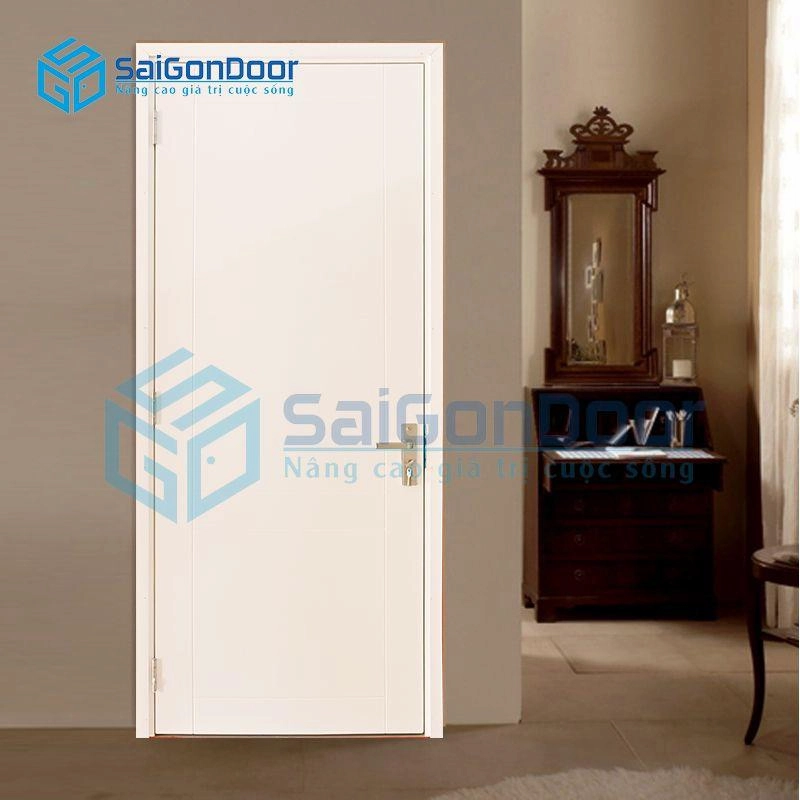 Mẫu cửa gỗ HDF phẳng màu trắng tối giản