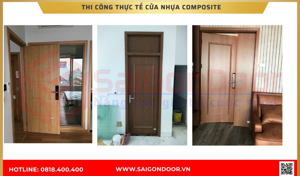 Hình ảnh thi công thực tế cửa nhựa compositeLong An