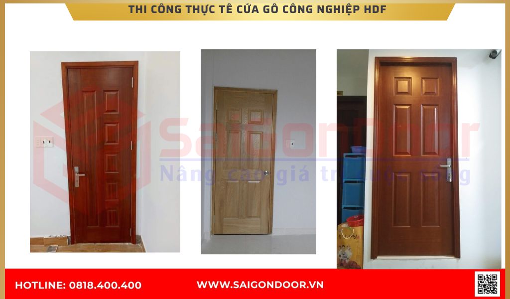 Hình ảnh thi công thực tế cửa gỗ công nghiệp HDF Đồng Nai