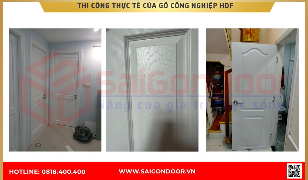 Hình ảnh thi công thực tế cửa gỗ công nghiệp HDF