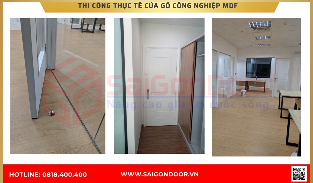 Hình ảnh thi công thực tế cửa gỗ công nghiệp MDF