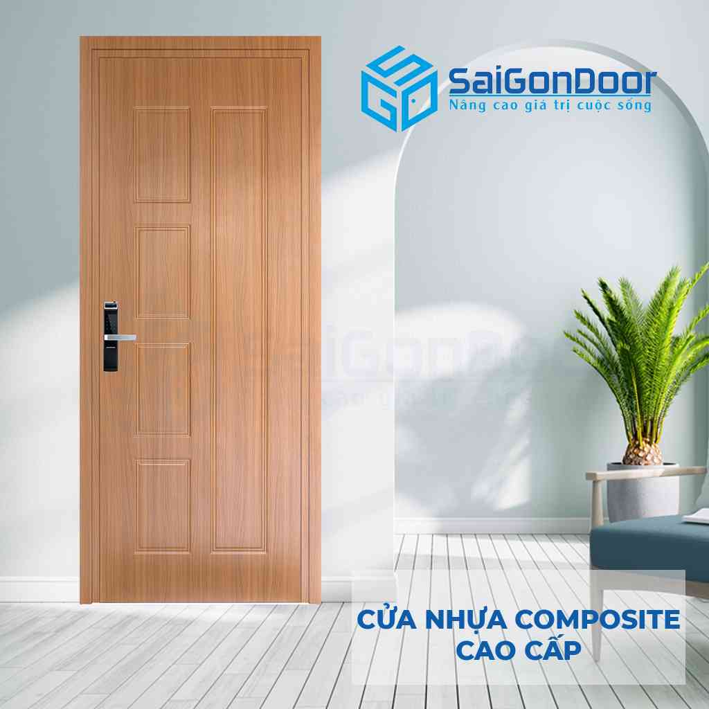 Cửa nhựa composite màu gỗ cam hiện đại