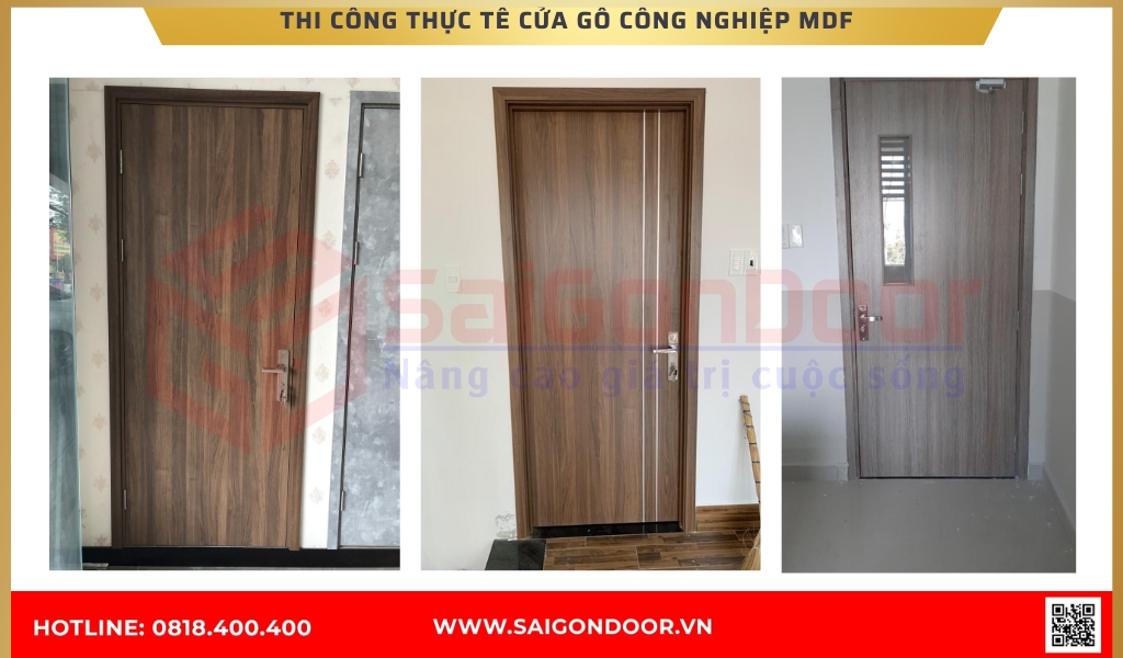 Hình ảnh thi công thực tế cửa gỗ công nghiệp MDF