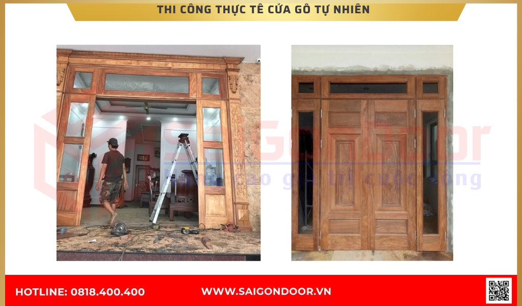 Hình ảnh thi công thực tế về cửa gỗ tự nhiên An Giang