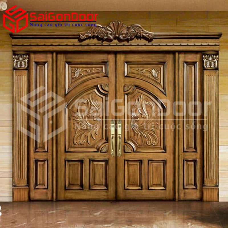 Cửa gỗ tự nhiên phong cách tân cổ điển sang trọng