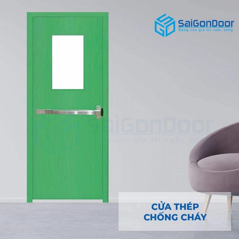 Cửa Thép Chống Cháy TCC P1G1 Màu Xanh