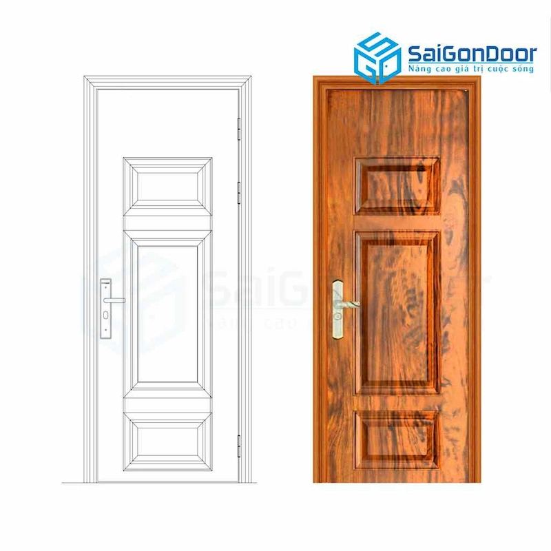 Cửa thép vân gỗ SGD GS1H3 màu vàng