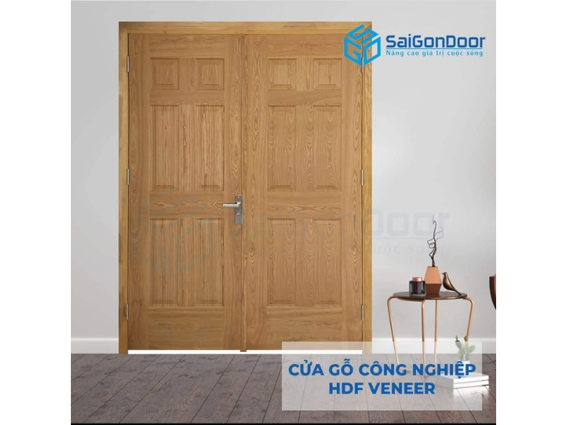 Cửa gỗ công nghiệp HDF Veneer 2 cánh 12A-Sồi