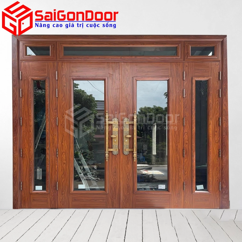 Cửa thép vân gỗ 4 cánh lệch an ninh và độ bền vượt trội