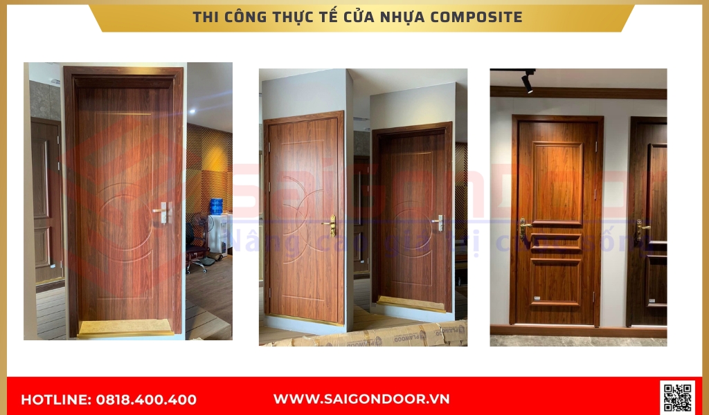 Hình ảnh thi công thực tế cửa nhựa compositeLong An