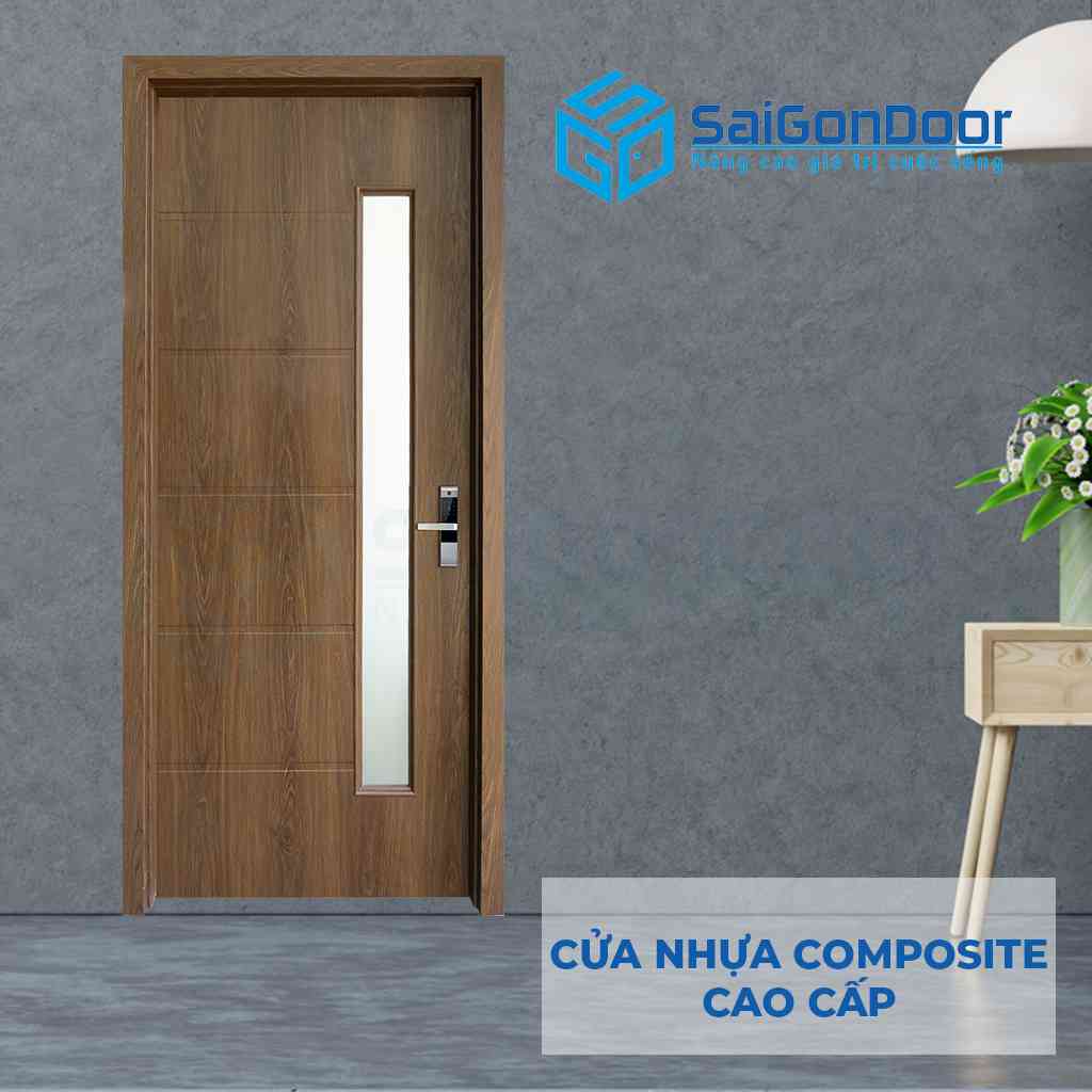 Mẫu 2: cửa nhựa gỗ Composite ô kính dọc 