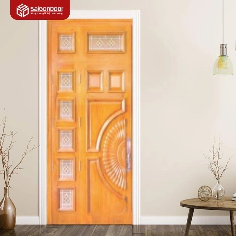 Cửa gỗ tự nhiên kết hợp ô kính