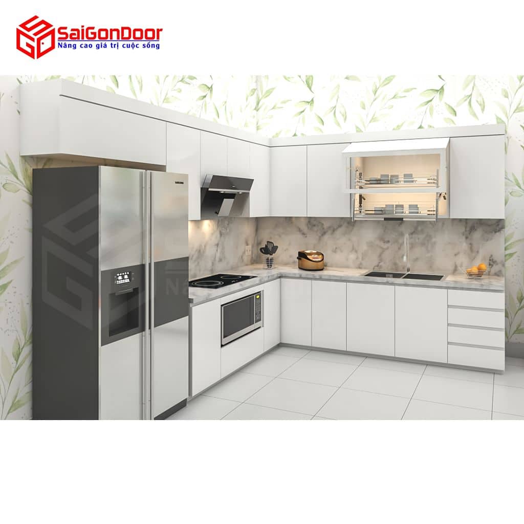 Nội thất nhà bếp chữ L Full trần