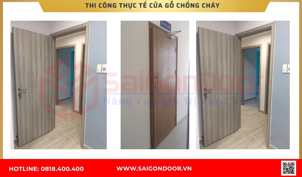 Hình ảnh thi công thực tế cửa gỗ chống cháy