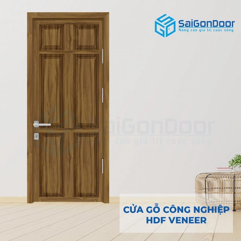 Cửa gỗ công nghiệp HDF Veneer SGD-6A Óc Chó