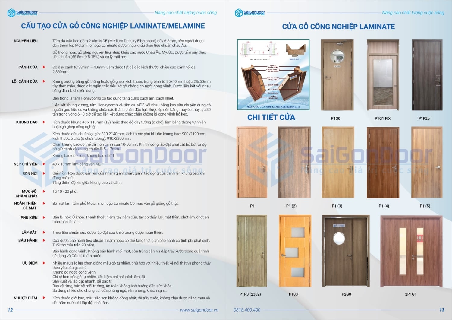 Catalogue cửa gỗ công nghiệp Melamine/Laminate tại Saigondoor