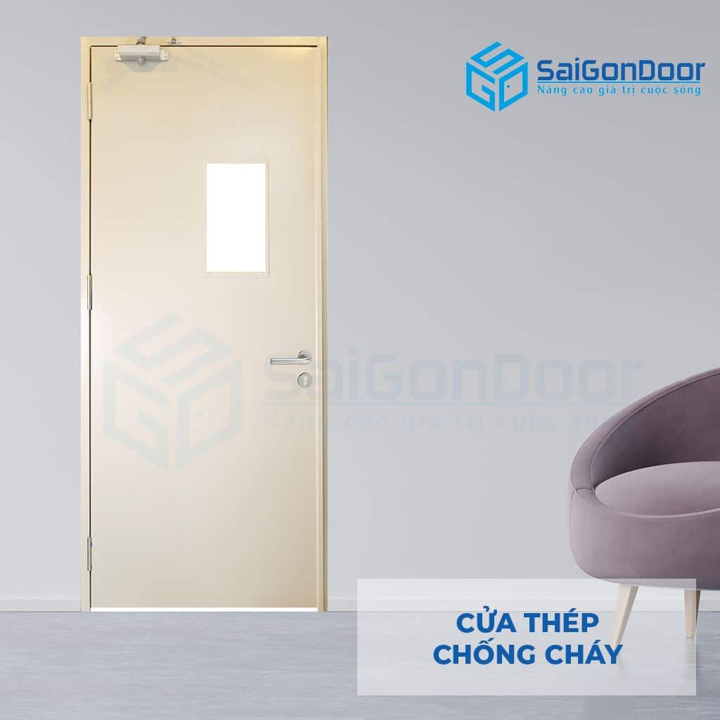 Cửa thép ngăn cháy P1G1 kính cường lực SGD 