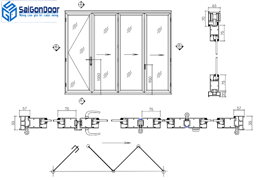 Thiết kế cửa nhựa 4 cánh mở lùa