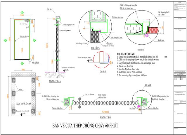 Bản vẽ thiết kế cửa thép chống cháy 60 phút