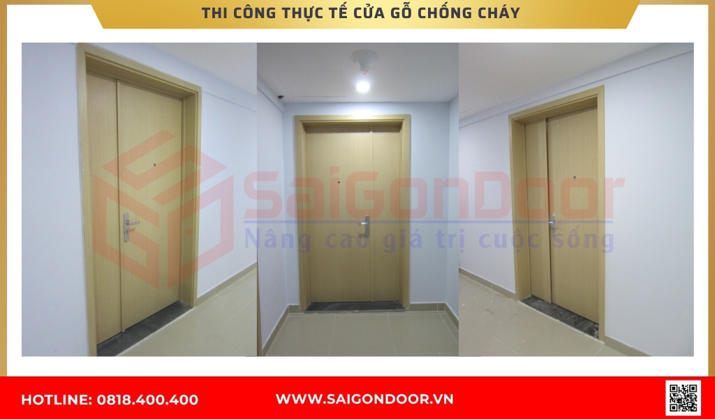 Hình ảnh thi công thực tế cửa gỗ chống cháy