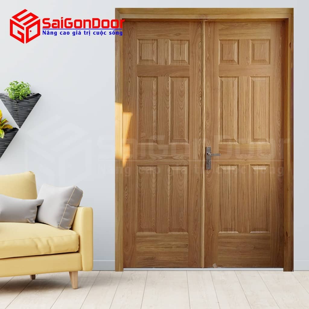 Cửa gỗ công nghiệp HDF Veneer 12A-Ash 2 canh