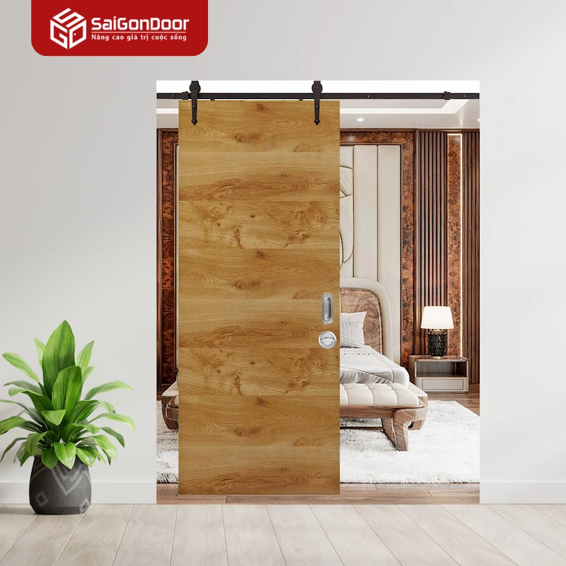 Cửa gỗ công nghiệp MDF Veneer lùa treo