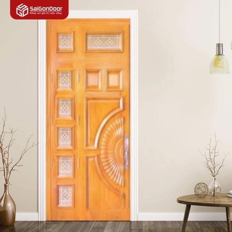 Cửa gỗ tự nhiên kết hợp ô kính