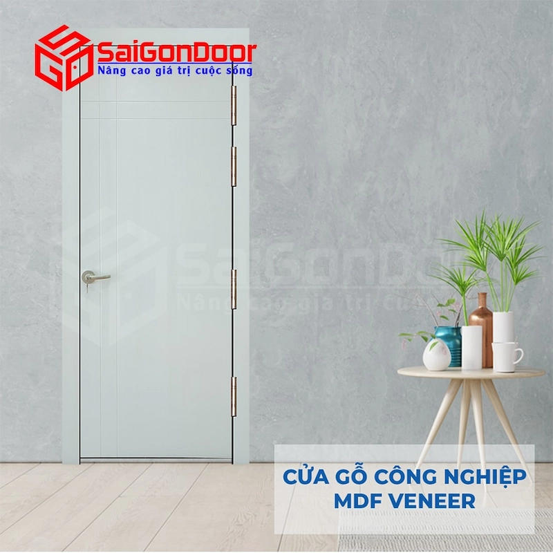 Mẫu cửa gỗ MDF phẳng, màu trắng
