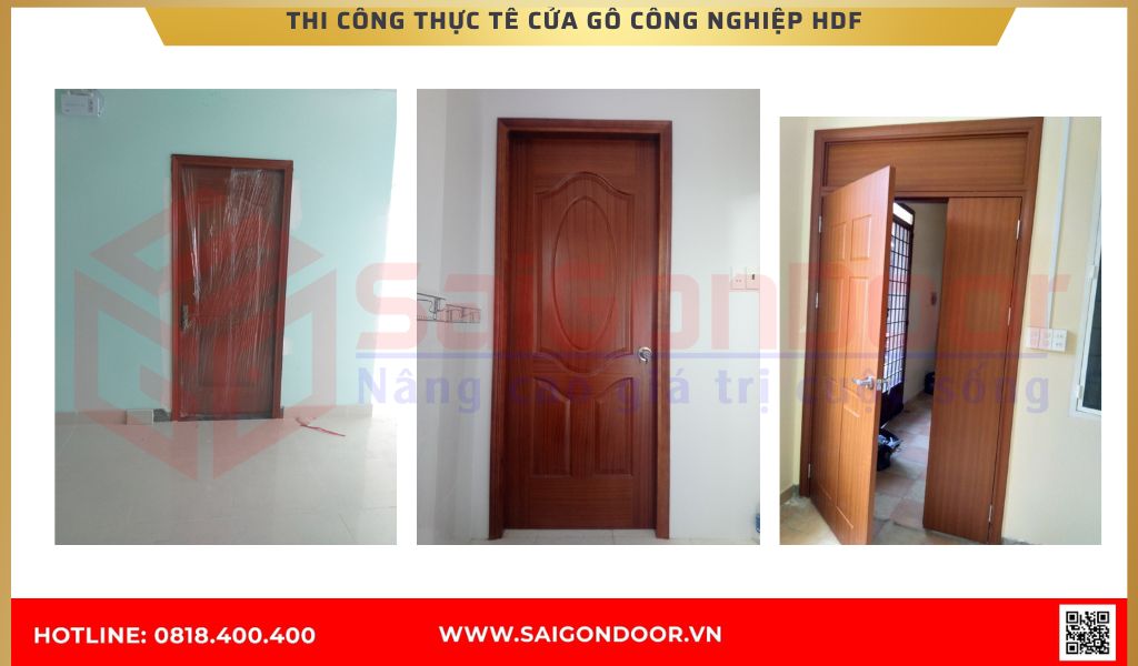 Hình ảnh thi công thực tế cửa gỗ công nghiệp HDF