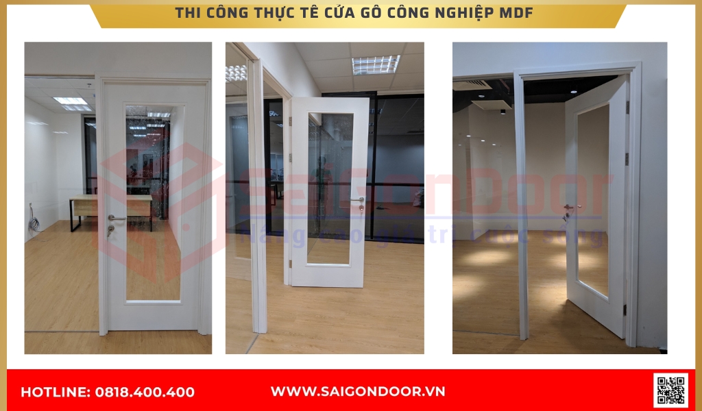 Hình ảnh thi công thực tế cửa gỗ công nghiệp MDF