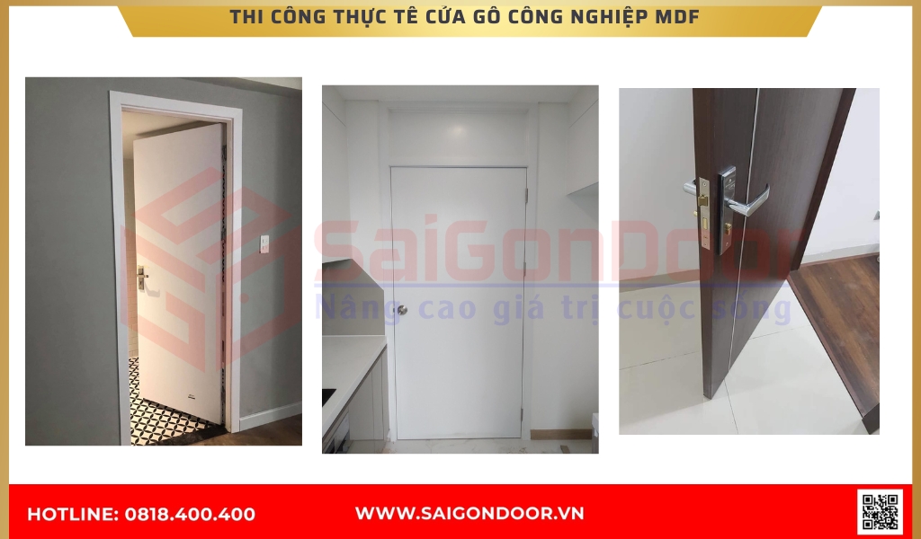 Hình ảnh thi công thực tế cửa gỗ công nghiệp MDF