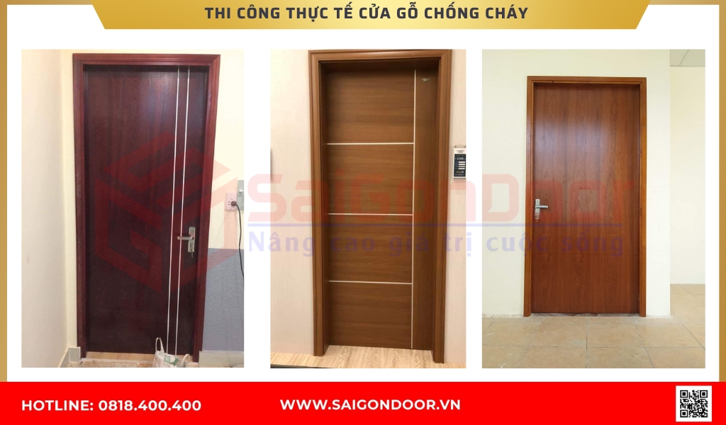 Hình ảnh thi công cửa gỗ chống cháy