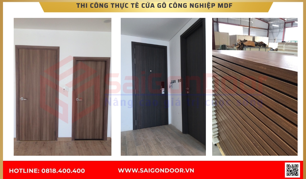 Hình ảnh thi công thực tế cửa gỗ công nghiệp MDF