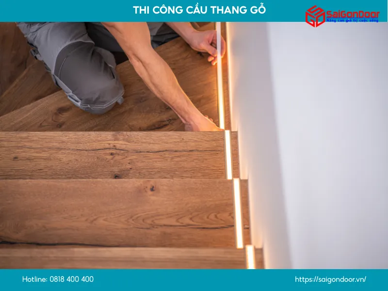 Thi công cầu thang gỗ tại SaiGonDoor