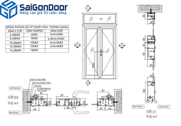 Thiết kế cửa nhựa giả gỗ 2 cánh mở quay