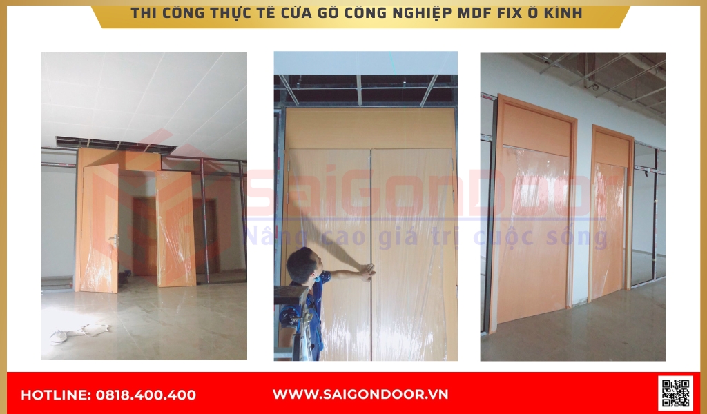 Hình ảnh thi công thực tế cửa gỗ công nghiệp MDF