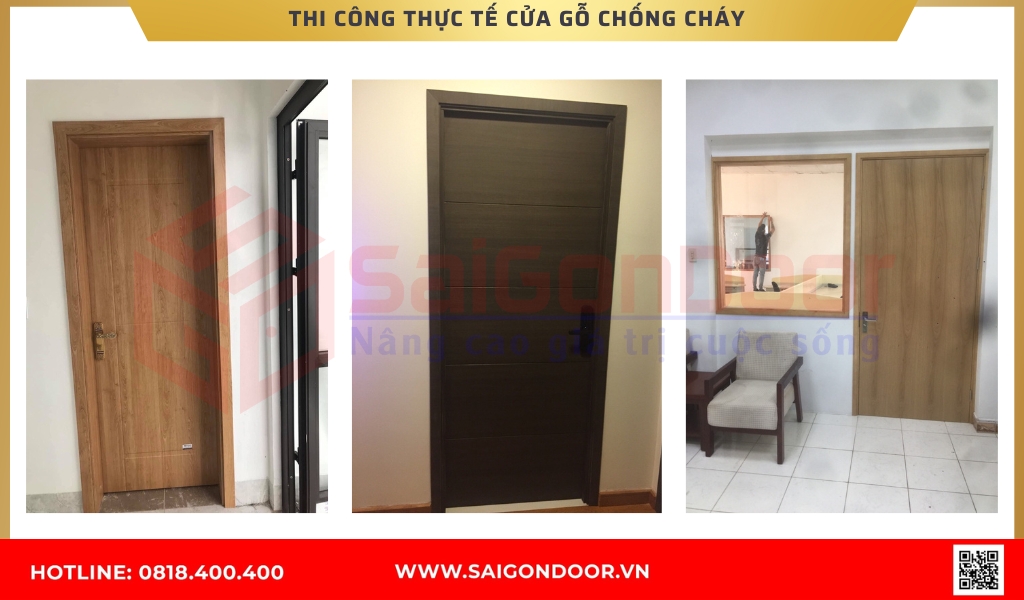 Hình ảnh thi công thực tế cửa gỗ chống cháy