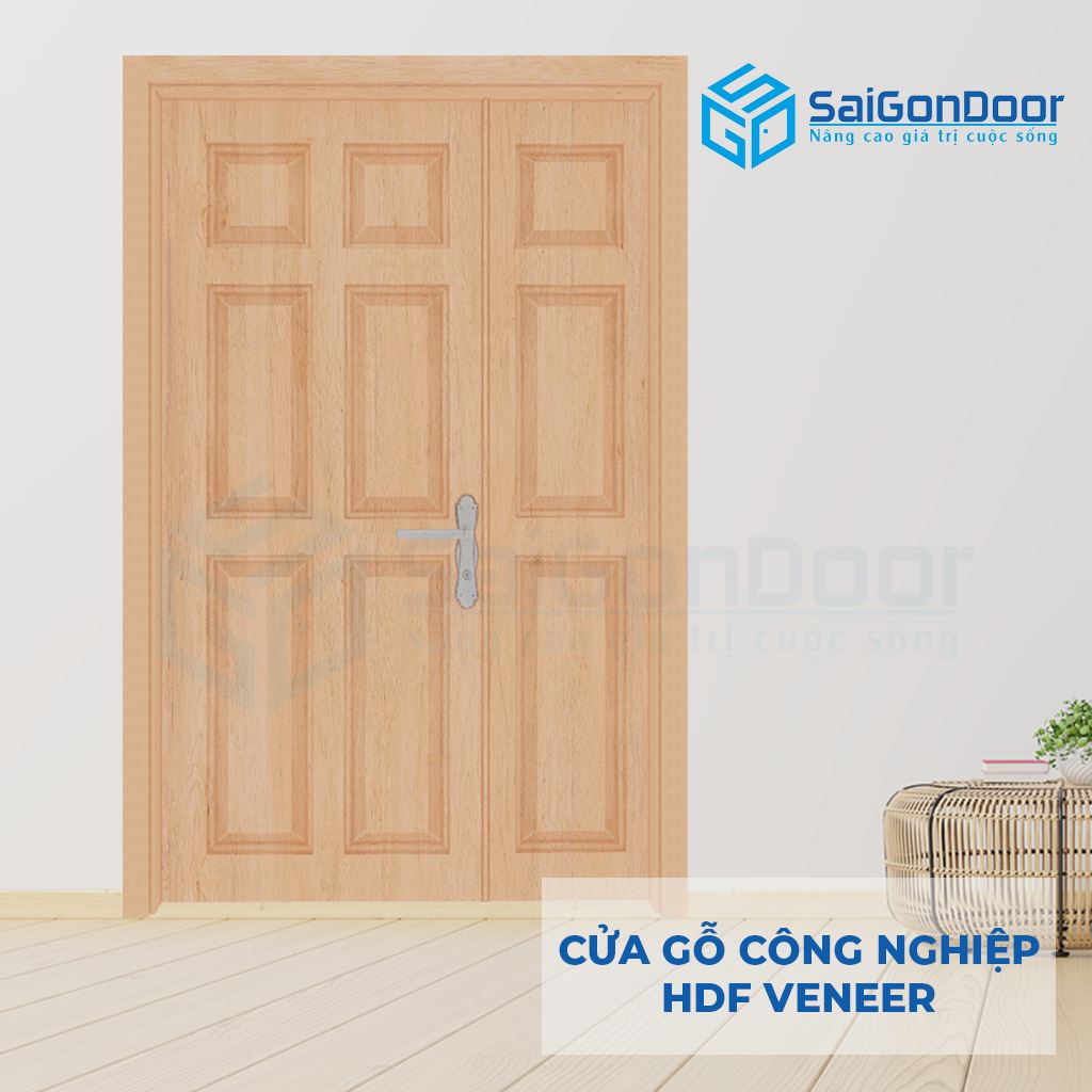 Cửa Gỗ Công Nghiệp HDF Veneer 2 canh 9A Oak (1)