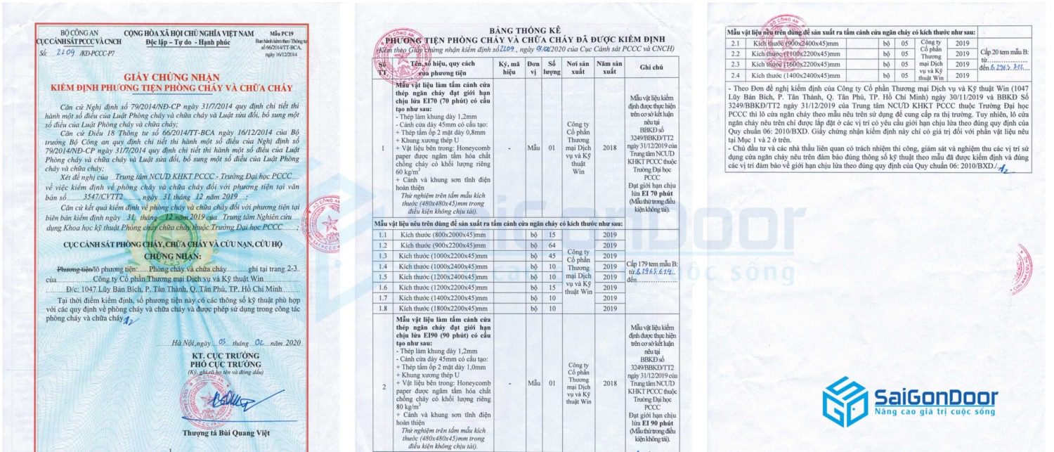 Giấy kiểm định tiêu chuẩn PCCC về cửa thép của SaiGonDoor