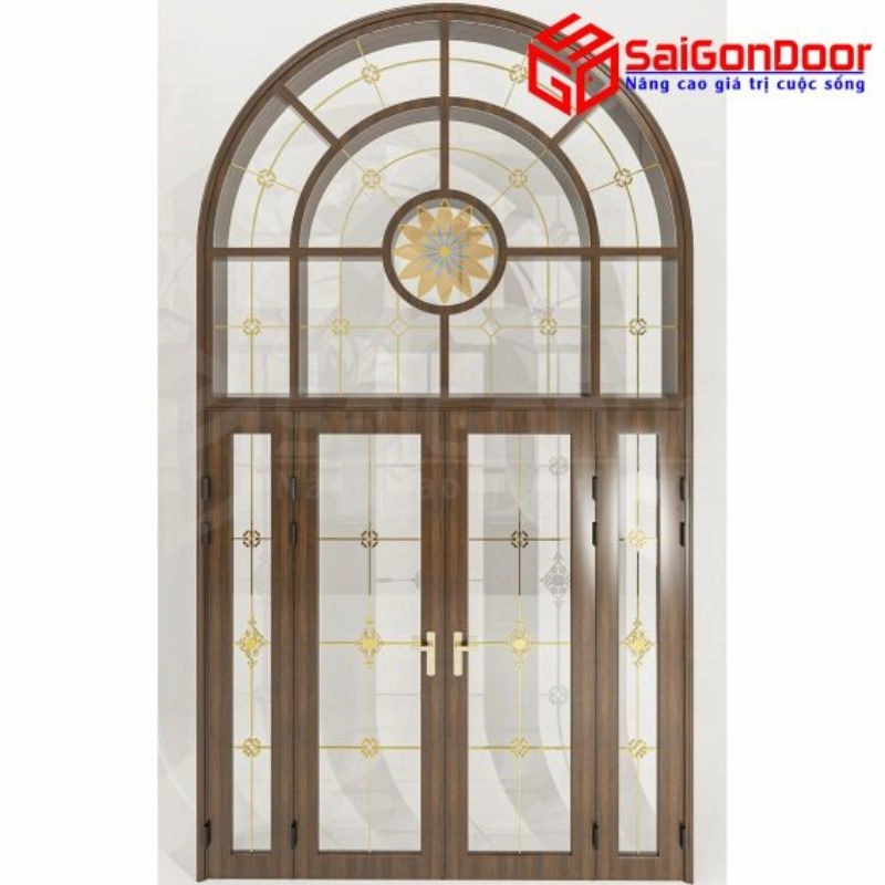 cửa nhôm xingfa 4 cánh giả gỗ